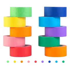 KUANGYE - 10 Rollos De Cinta Adhesiva Washi Rainbow Candy Color