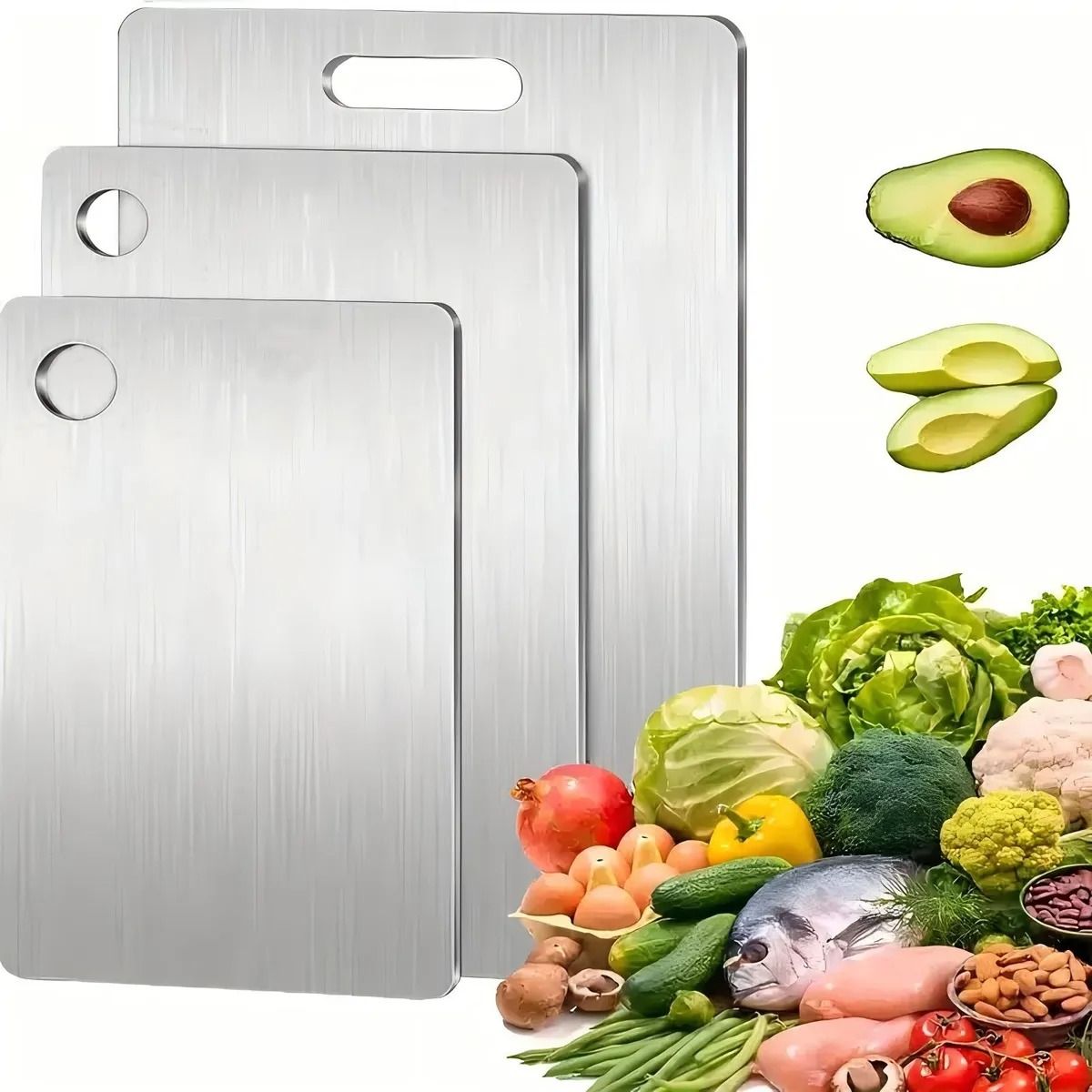 TNAKIEX - 3 Tablas De Cocina De Acero Inoxidable Para Picar Alimentos