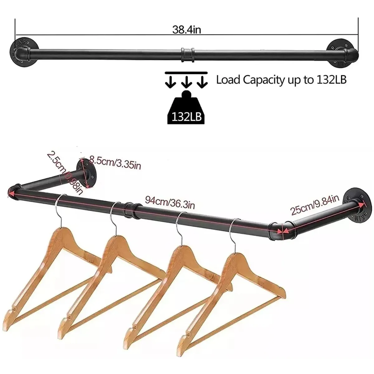 TNAKIEX - 92cm Perchero De Pared Estante De Metal Para Ropa Multiusos