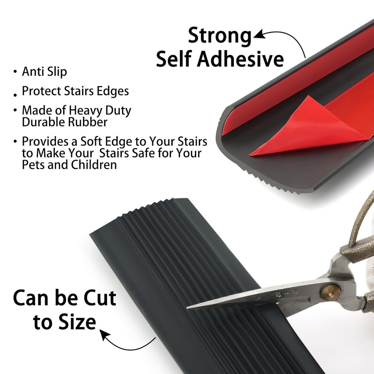 KINDA NICE - Tiras Antideslizantes De Goma 3m Para Escaleras Negro
