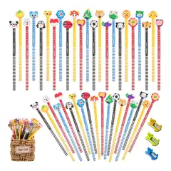 KUANGYE - Set 60 Lápices Con 3 Sacapuntas Diferentes Diseños Animados