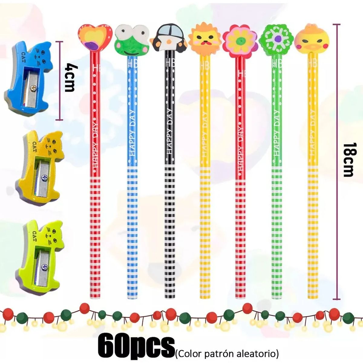 KUANGYE - Set 60 Lápices Con 3 Sacapuntas Diferentes Diseños Animados