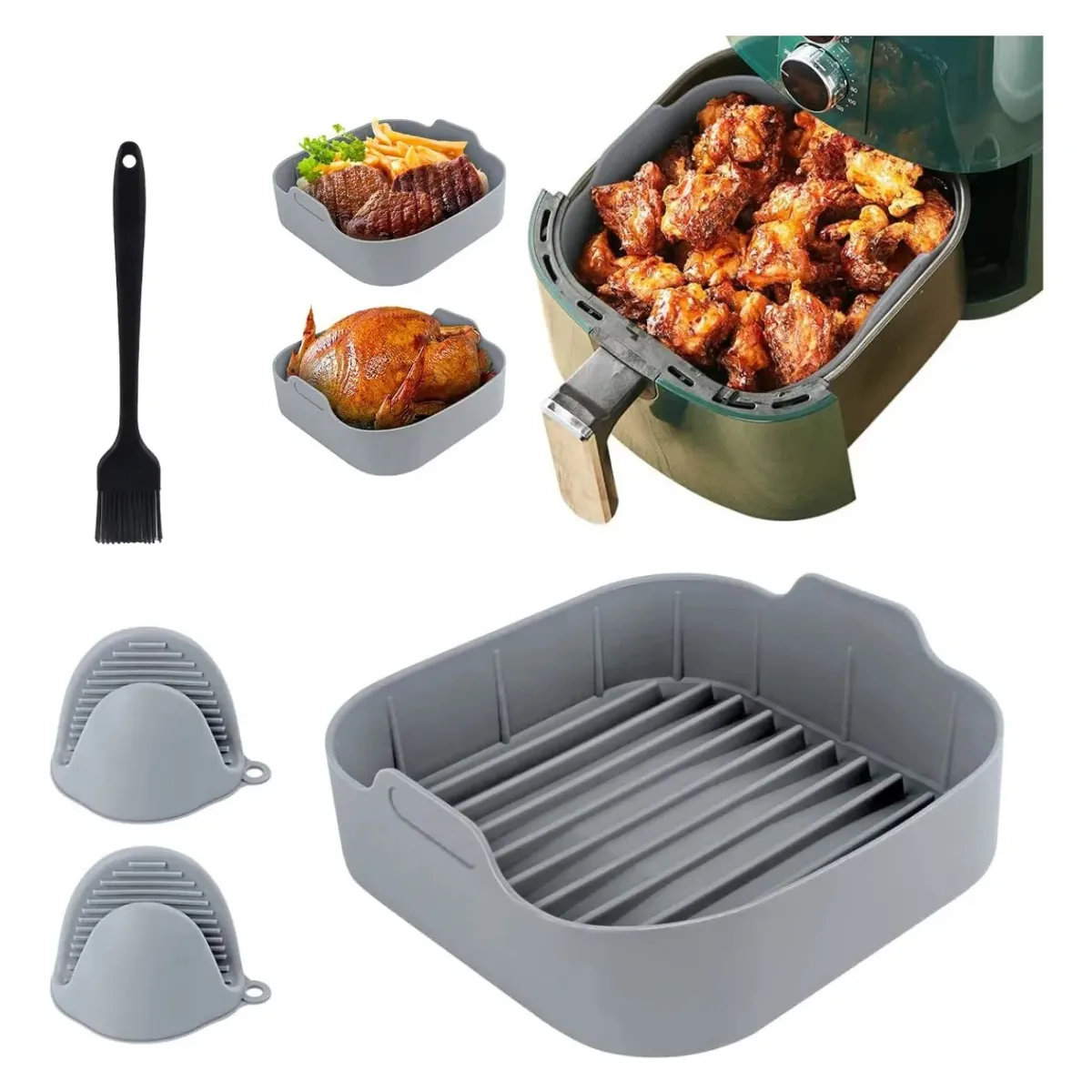 Kit De Cesto Bandeja Silicona Para Airfryer Freidora Aire, marca KUANGYE - Foto Principal