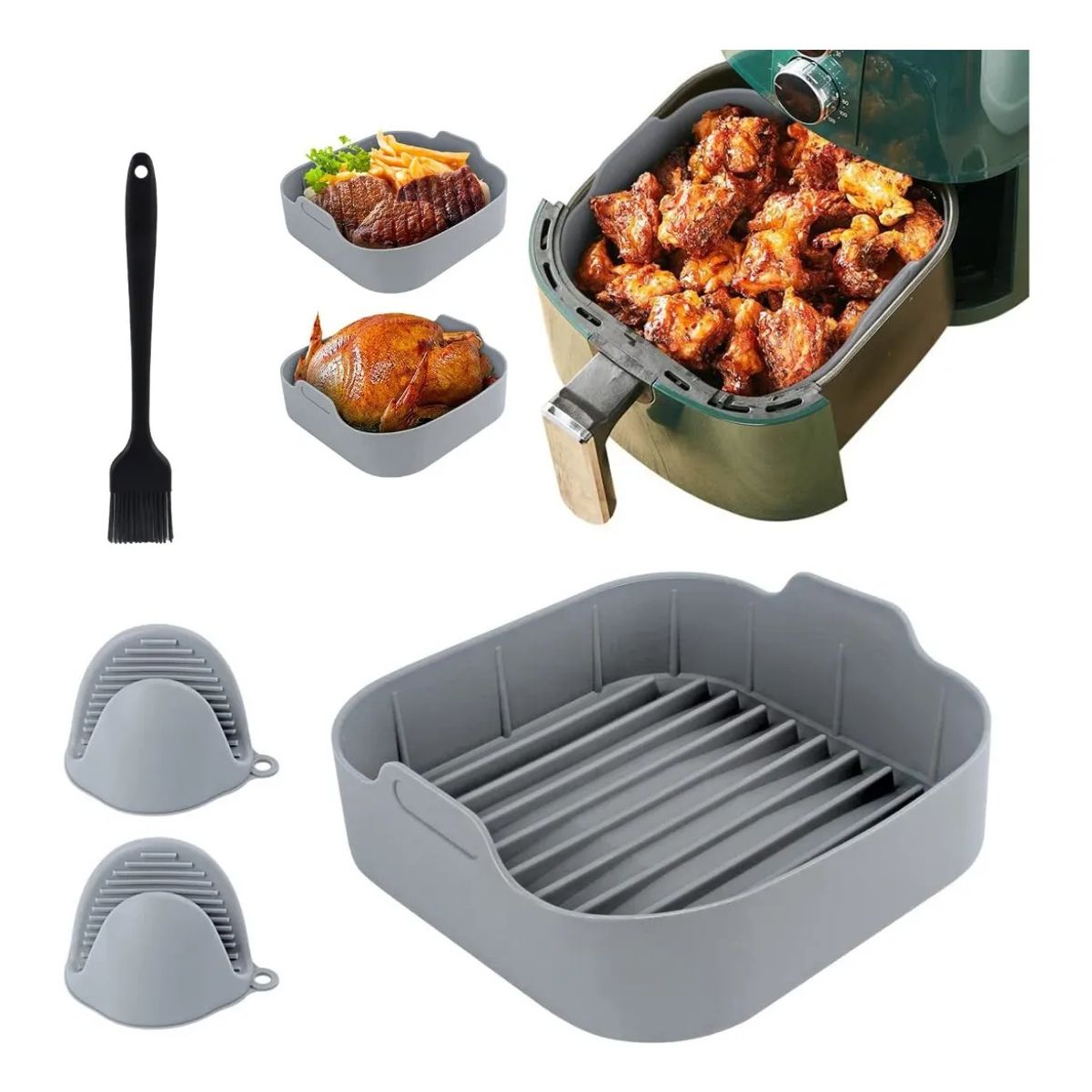 Kit De Cesto Bandeja Silicona Para Airfryer Freidora Aire, marca KUANGYE - Foto Principal