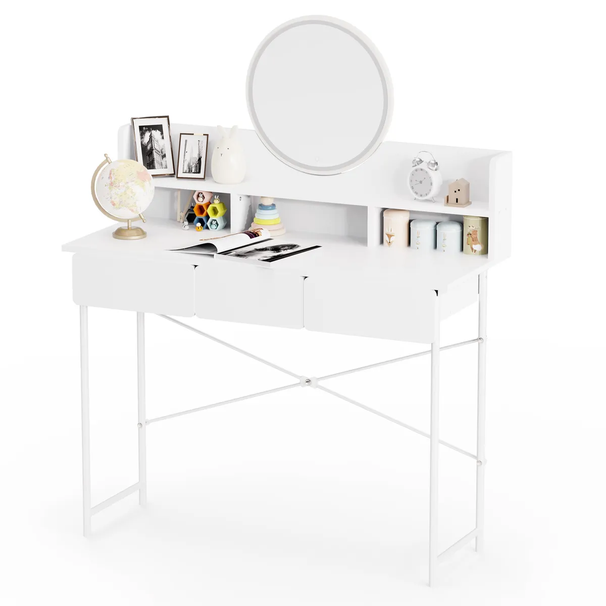 WELDMON - Tocador Vanity con 3 Cajones y Luz Led