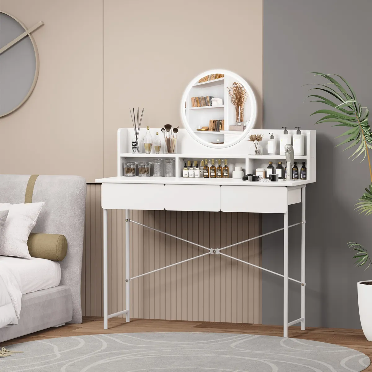 WELDMON - Tocador Vanity con 3 Cajones y Luz Led