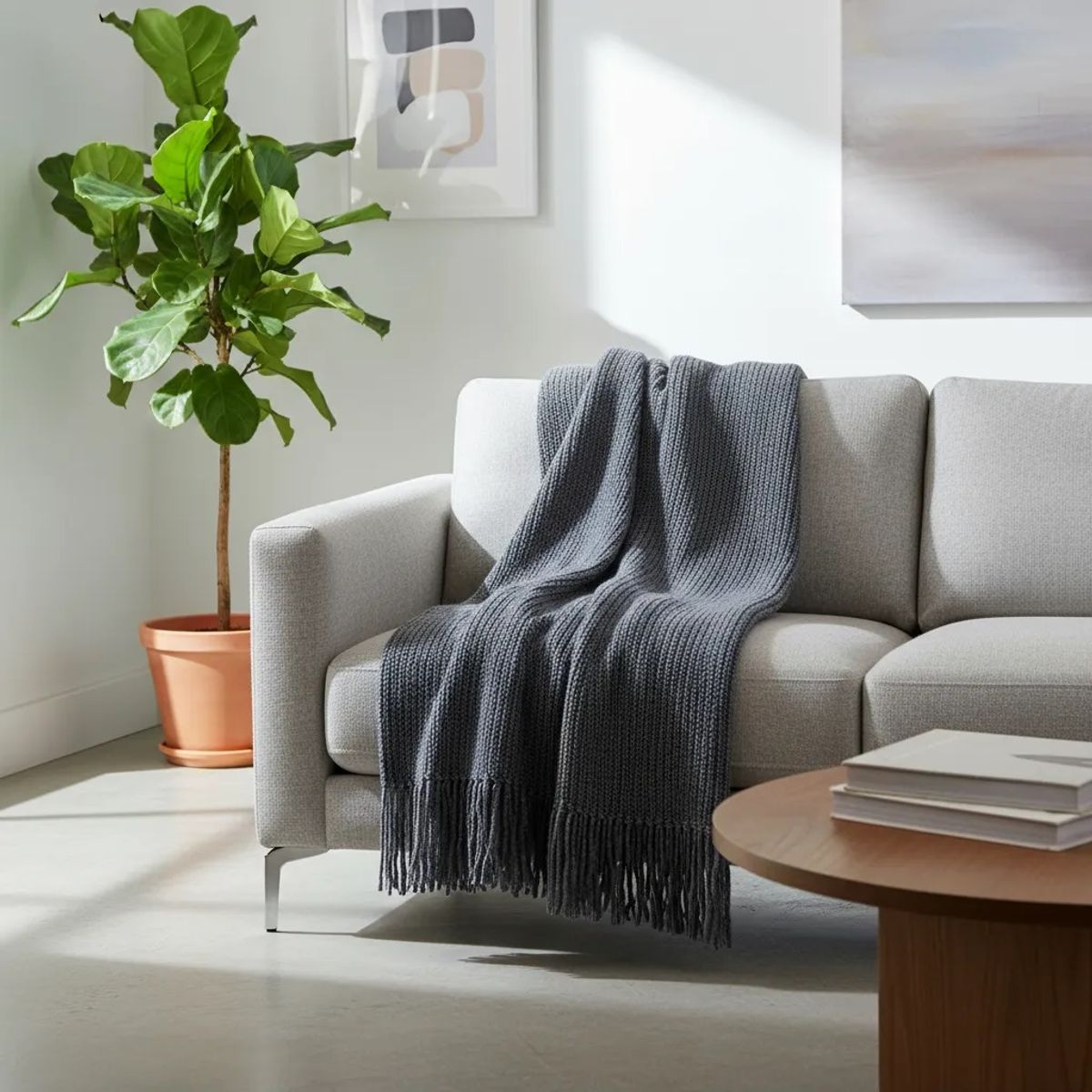 GENERICO - MANTA DECORATIVA GRIS OSCURO CON FLECOS 180X130CM CSAMIO