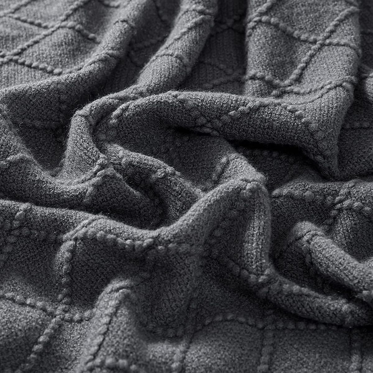 GENERICO - MANTA DECORATIVA GRIS OSCURO CUADRITO PATRON CON FLECOS 180X130CM CSAMIO