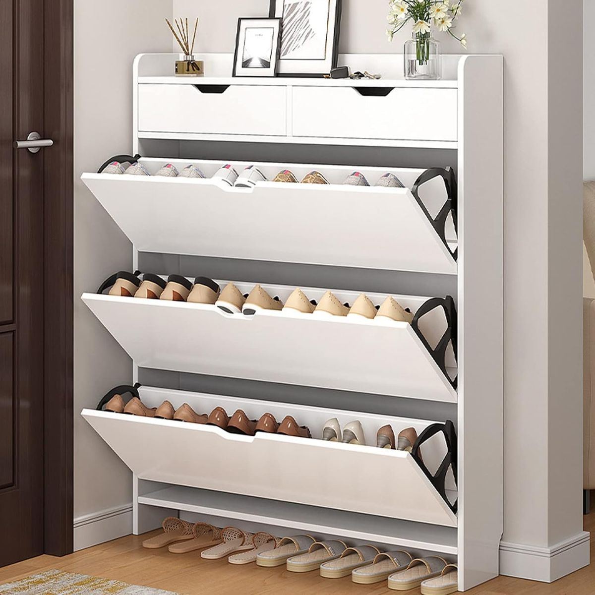 YOMYM - Mueble Zapatero De Cubo Basculante Ultrafino125×50×17CM