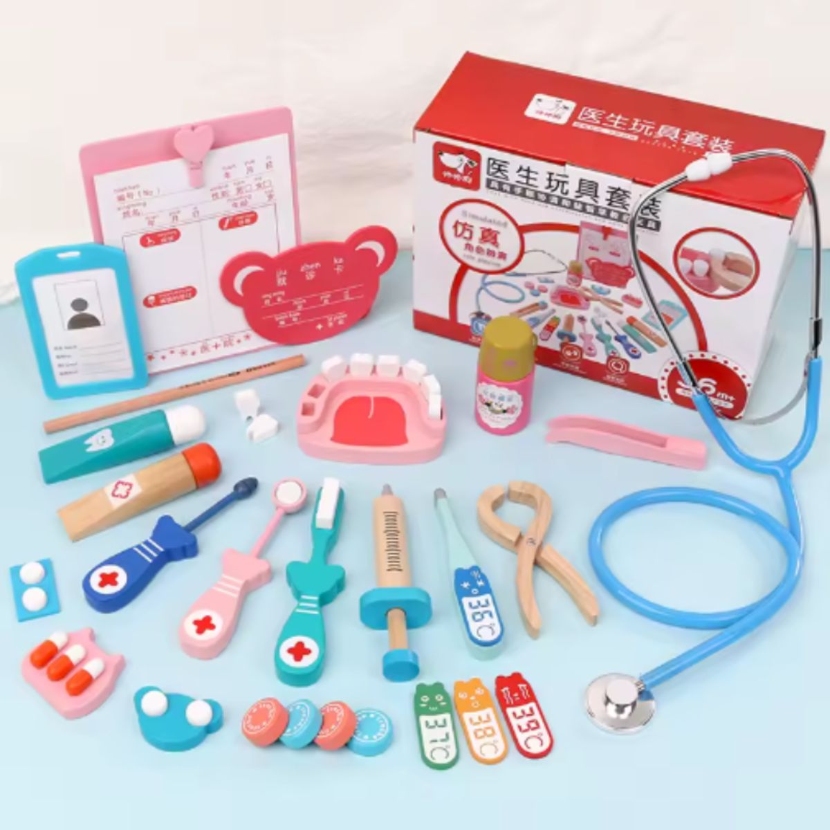GENERICO - Set De Doctor madera niños estetoscopio real