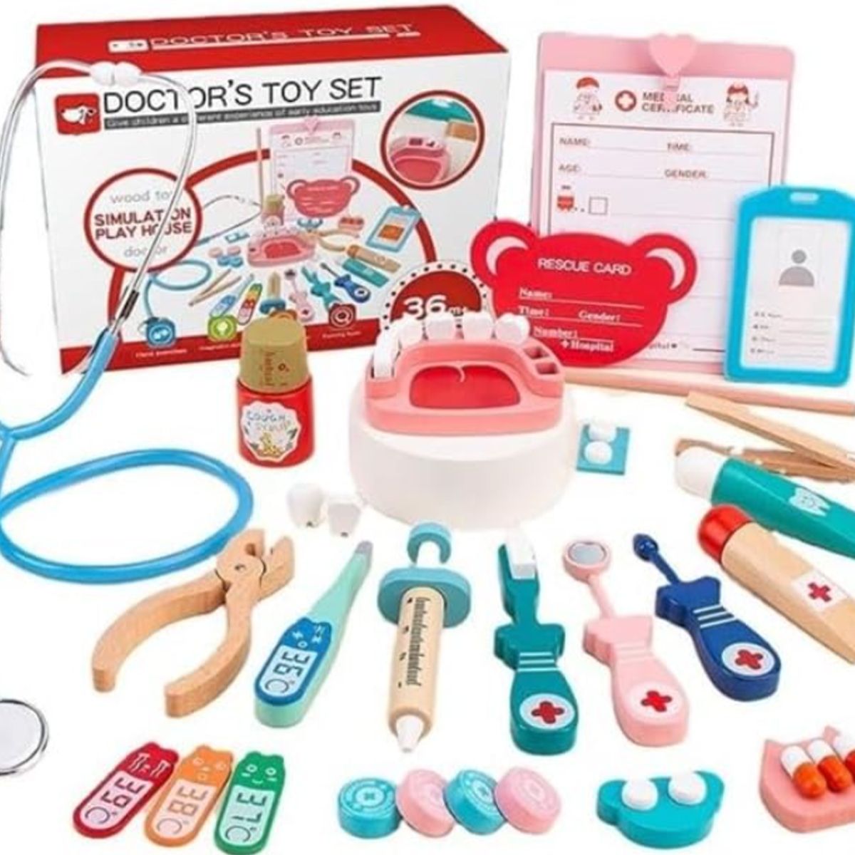 GENERICO - Set De Doctor madera niños estetoscopio real