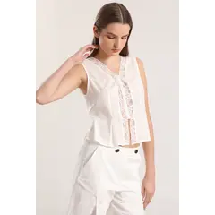 LIOLA - Blusa encaje mujer crudo