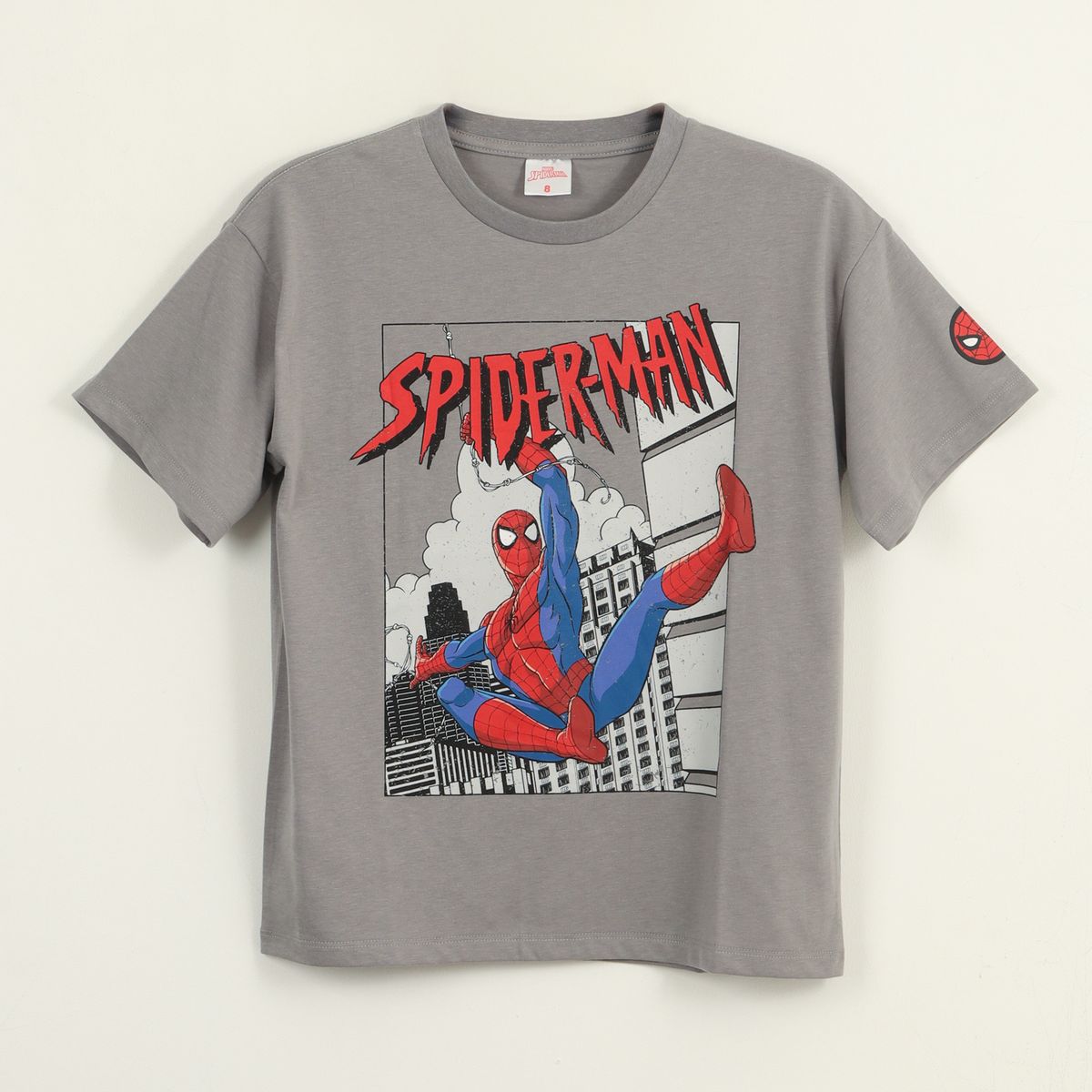 MARVEL - Polera Manga Corta Niño Gris City Spiderman Marvel