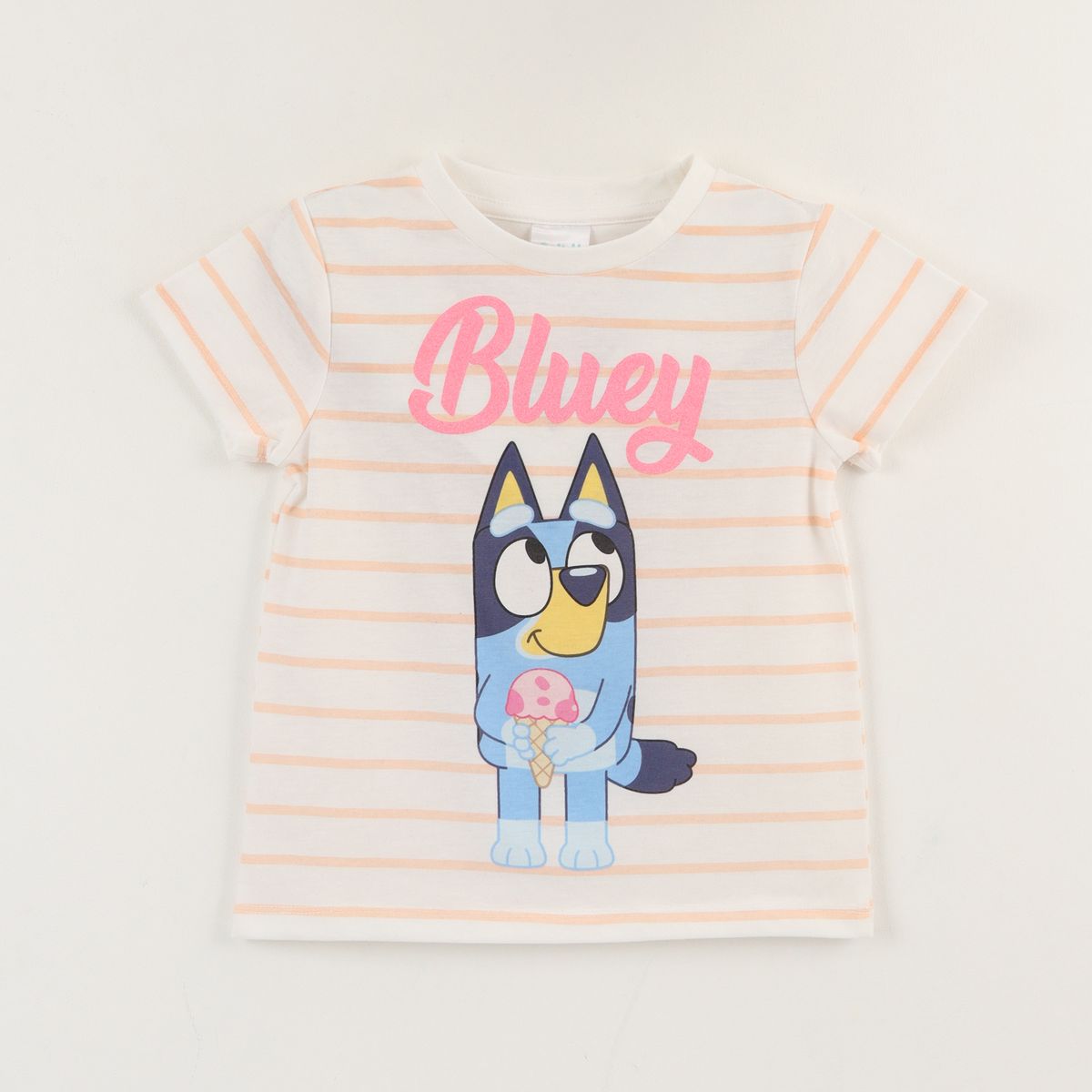 BLUEY - Polera Manga Corta Niña Blanco Rayas Bluey