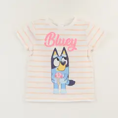 BLUEY - Polera Manga Corta Niña Blanco Rayas