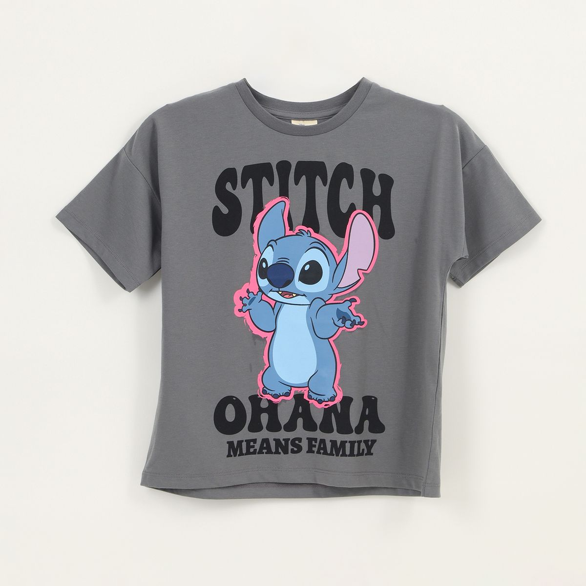 DISNEY - Polera Manga Corta Niña Gris Ohana Lilo & Stitch Disney