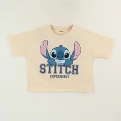 DISNEY - Polera Manga Corta Niña Beige Cara Lilo & Stitch