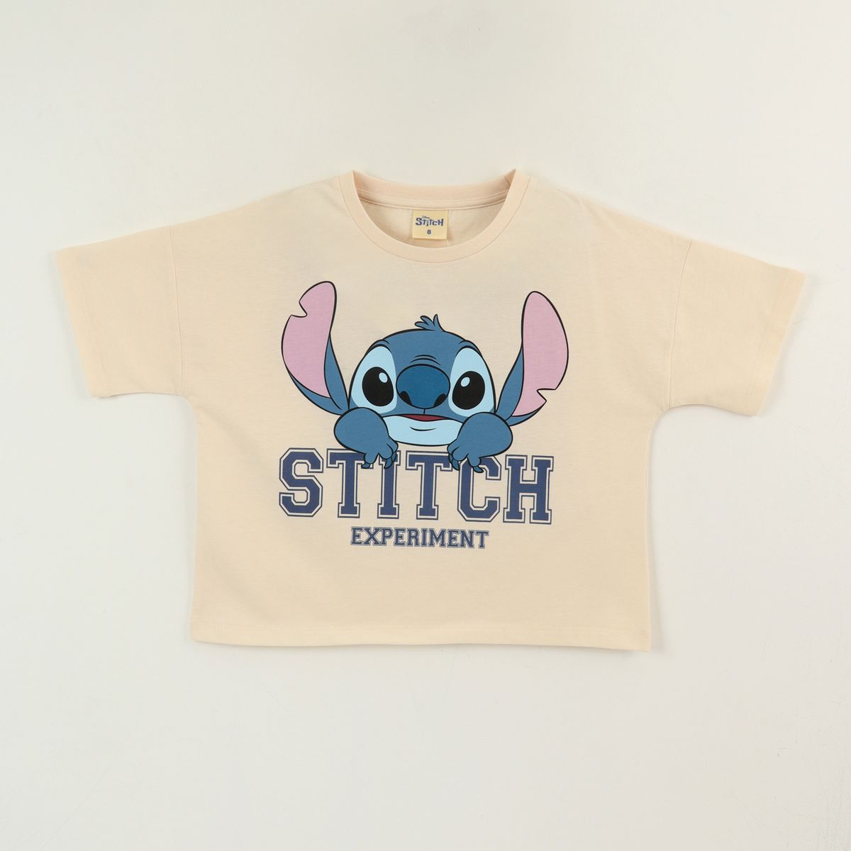 DISNEY - Polera Manga Corta Niña Beige Cara Lilo & Stitch Disney