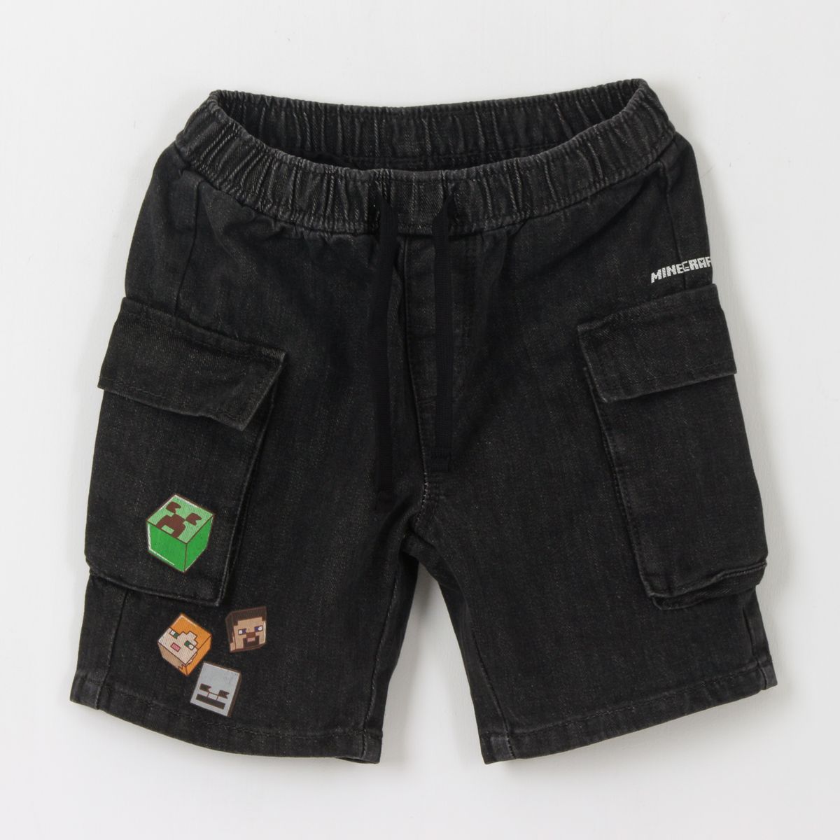 MINECRAFT - Short Niño Negro Denim Print Personajes Minecraft