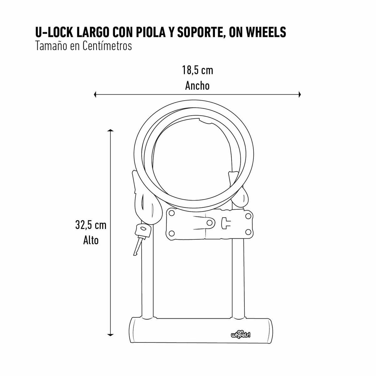 ONWHEELS - Candado U-lock Onwheels Largo Con Piola Y Soporte - Naranjo