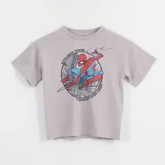 MARVEL - Polera Manga Corta Niño Gris Personaje Spiderman