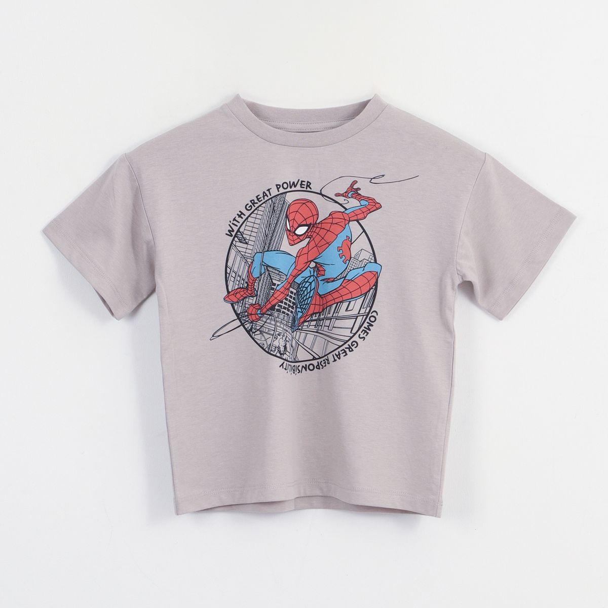 MARVEL - Polera Manga Corta Niño Gris Personaje Spiderman Marvel