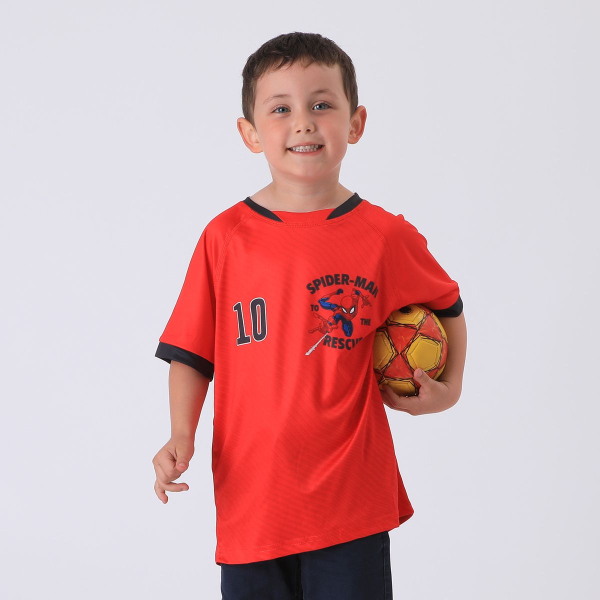 MARVEL - Polera Manga Corta Niño Rojo Fútbol Spiderman Marvel