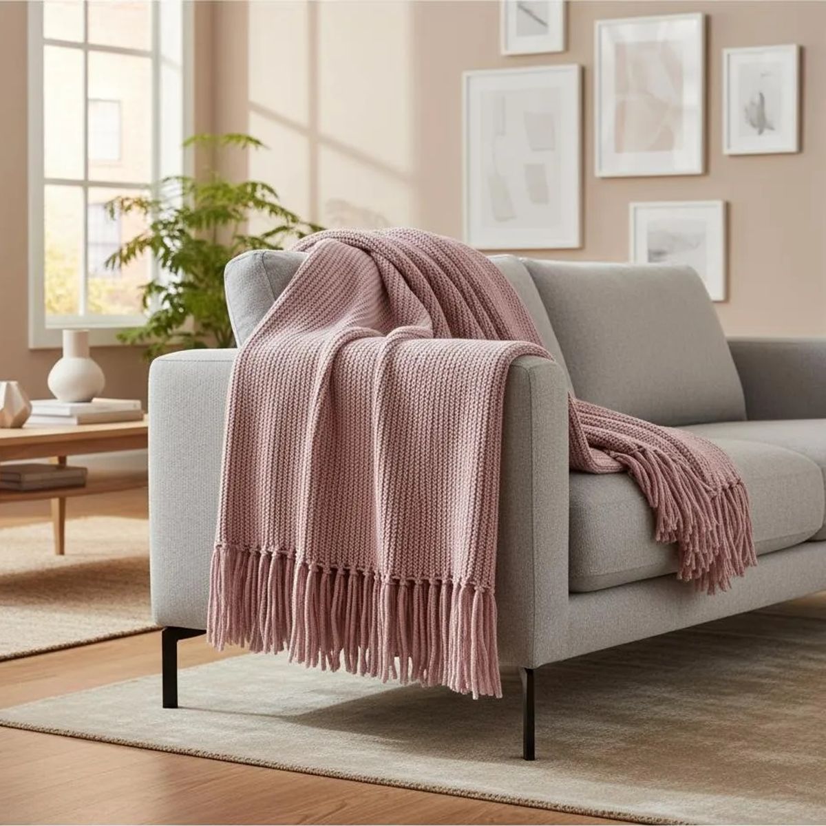 GENERICO - MANTA DECORATIVA ROSA CON FLECOS 180X130CM CSAMIO