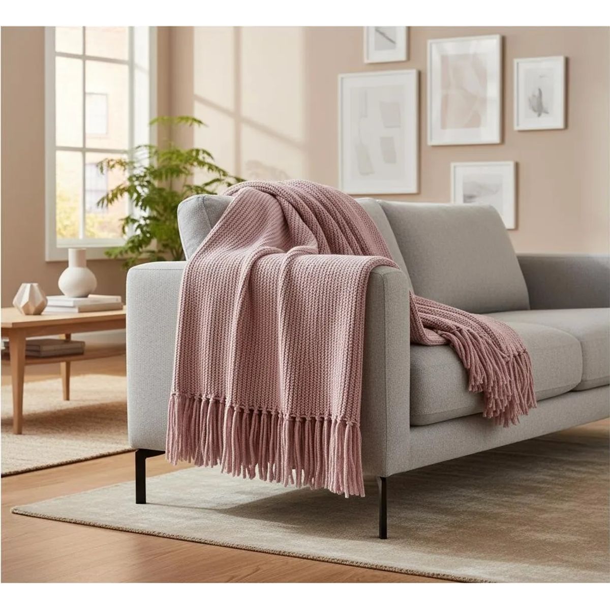 GENERICO - MANTA DECORATIVA ROSA CON FLECOS 180X130CM CSAMIO