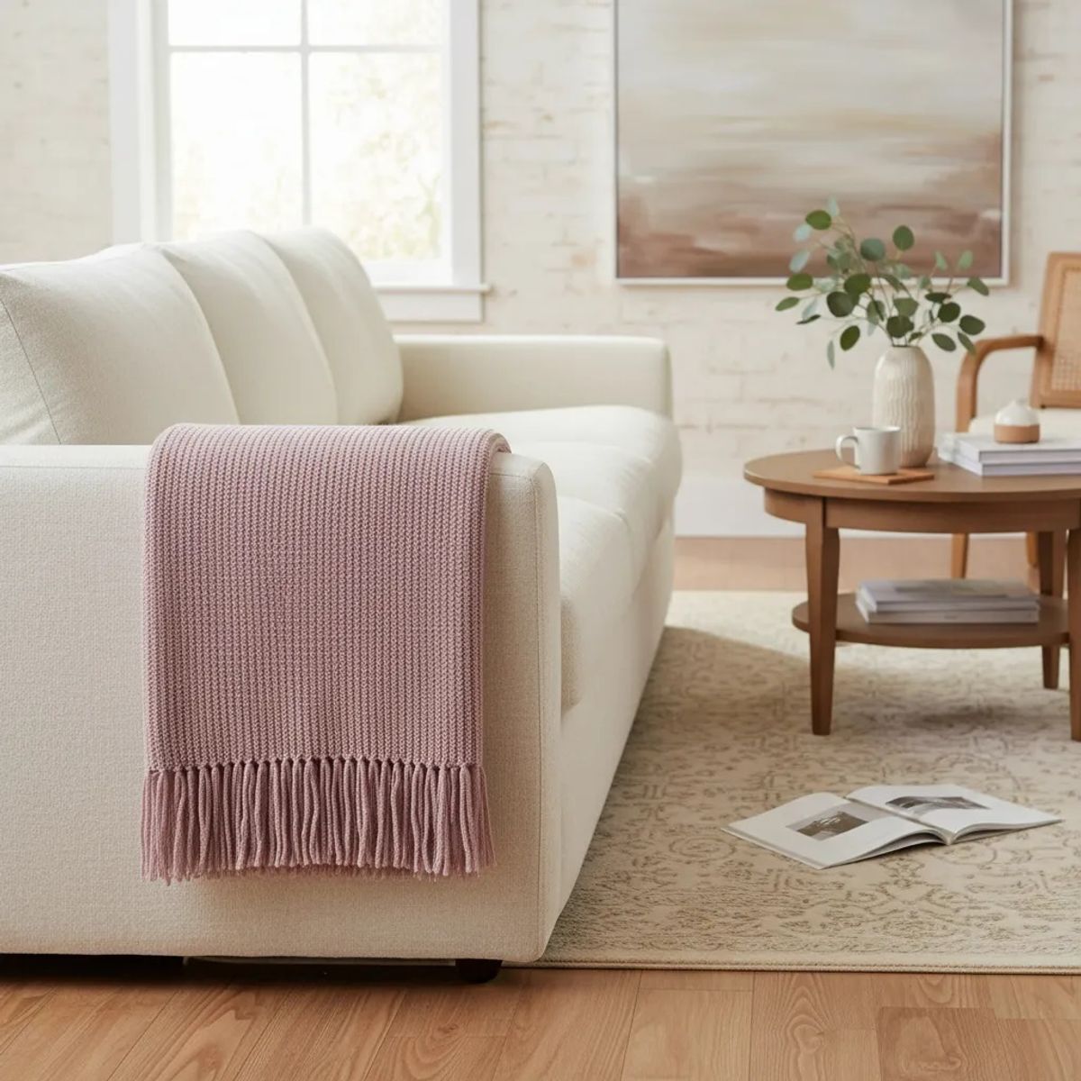 GENERICO - MANTA DECORATIVA ROSA CON FLECOS 180X130CM CSAMIO