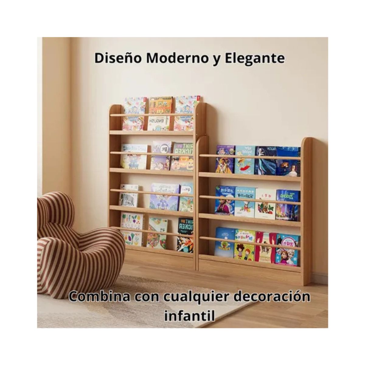 GENERICO - Librero Organizador Infantil De Madera 4 Niveles 120x80x10cm