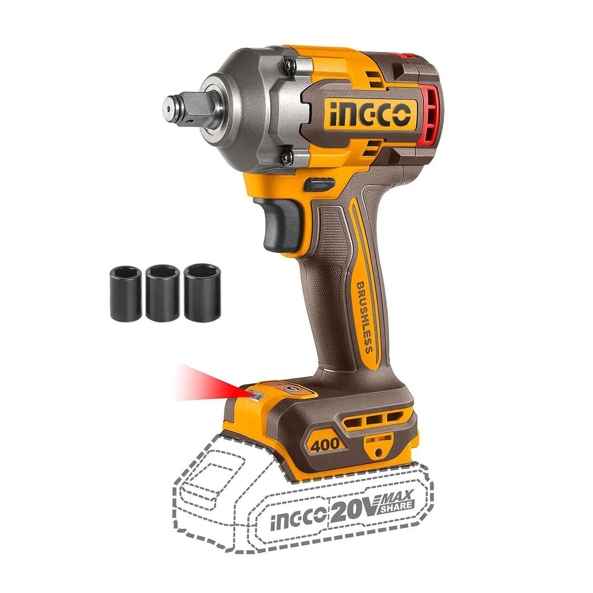 INGCO - Pistola De Impacto Bl Inalambrica Industrial 1/2"  20V/400Nm