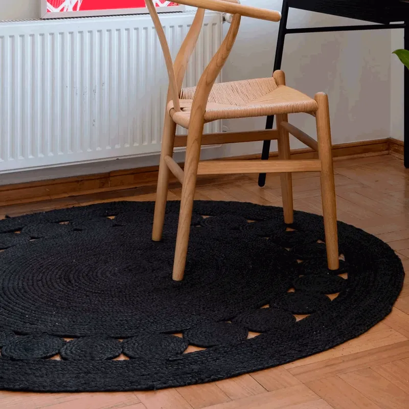 BAZHARS - Alfombra Redonda Yute 150X150 cm Nir Rise 952 Negro Bazhars