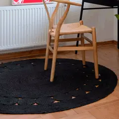 BAZHARS - Alfombra Redonda Yute 150X150 cm Nir Rise 952 Negro