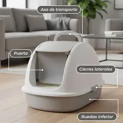 MUNDO ONLINE - Arenero Cerrado Transportable Baño Gatos Con Puerta y Pala