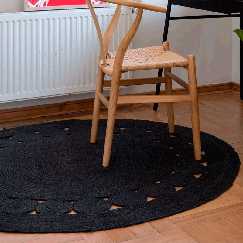 BAZHARS - Alfombra Redonda Yute 200x200 cm Nir Rise 952 Negro Bazhars