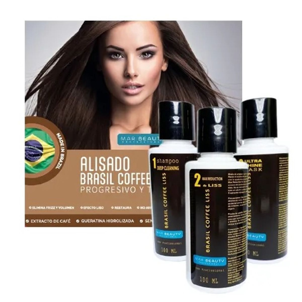 MAR BEAUTY - Kit Alisado Brasil coffe liss 100ml C/U 3 Pasos Marbeauty