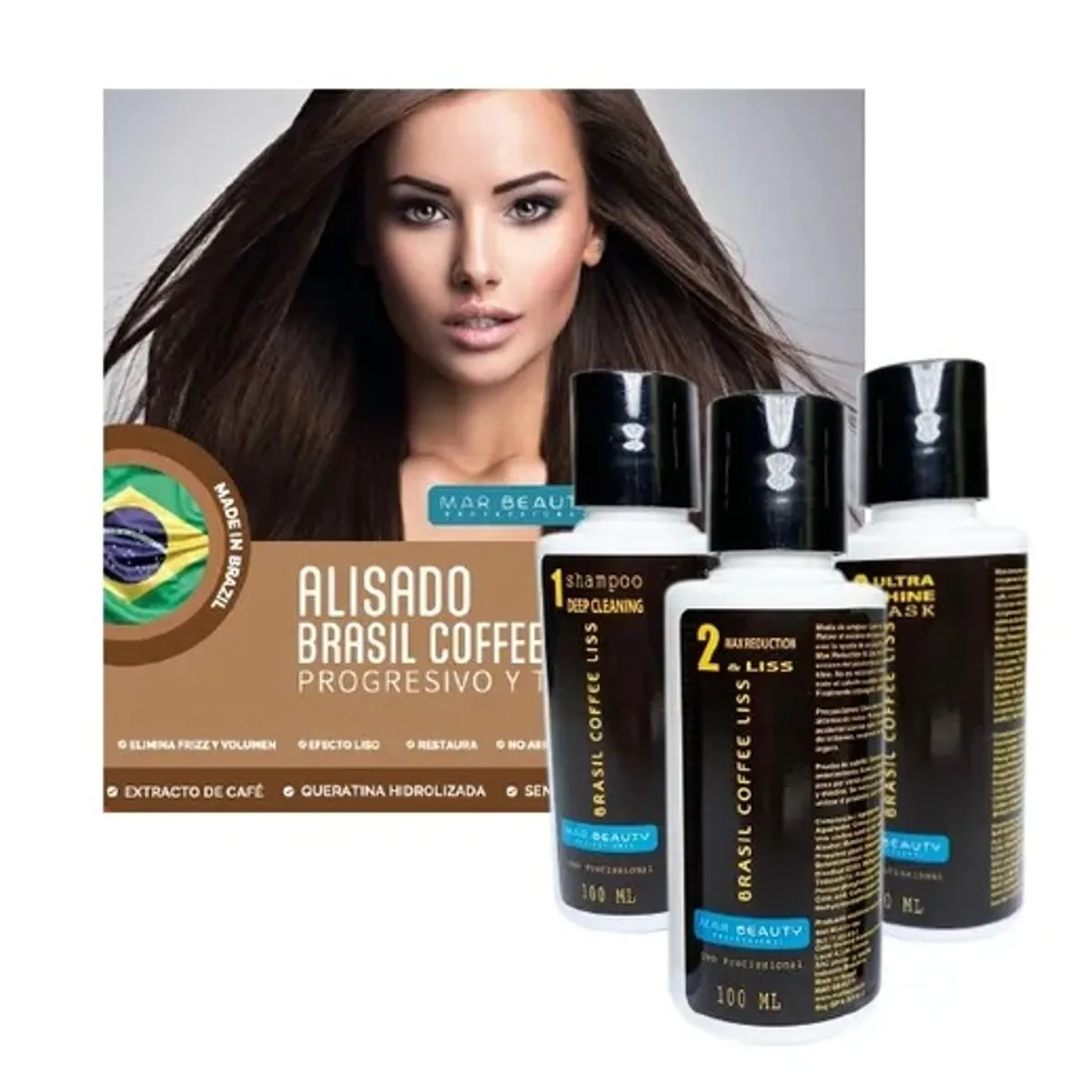 MAR BEAUTY - Kit Alisado Brasil coffe liss 100ml C/U 3 Pasos Marbeauty