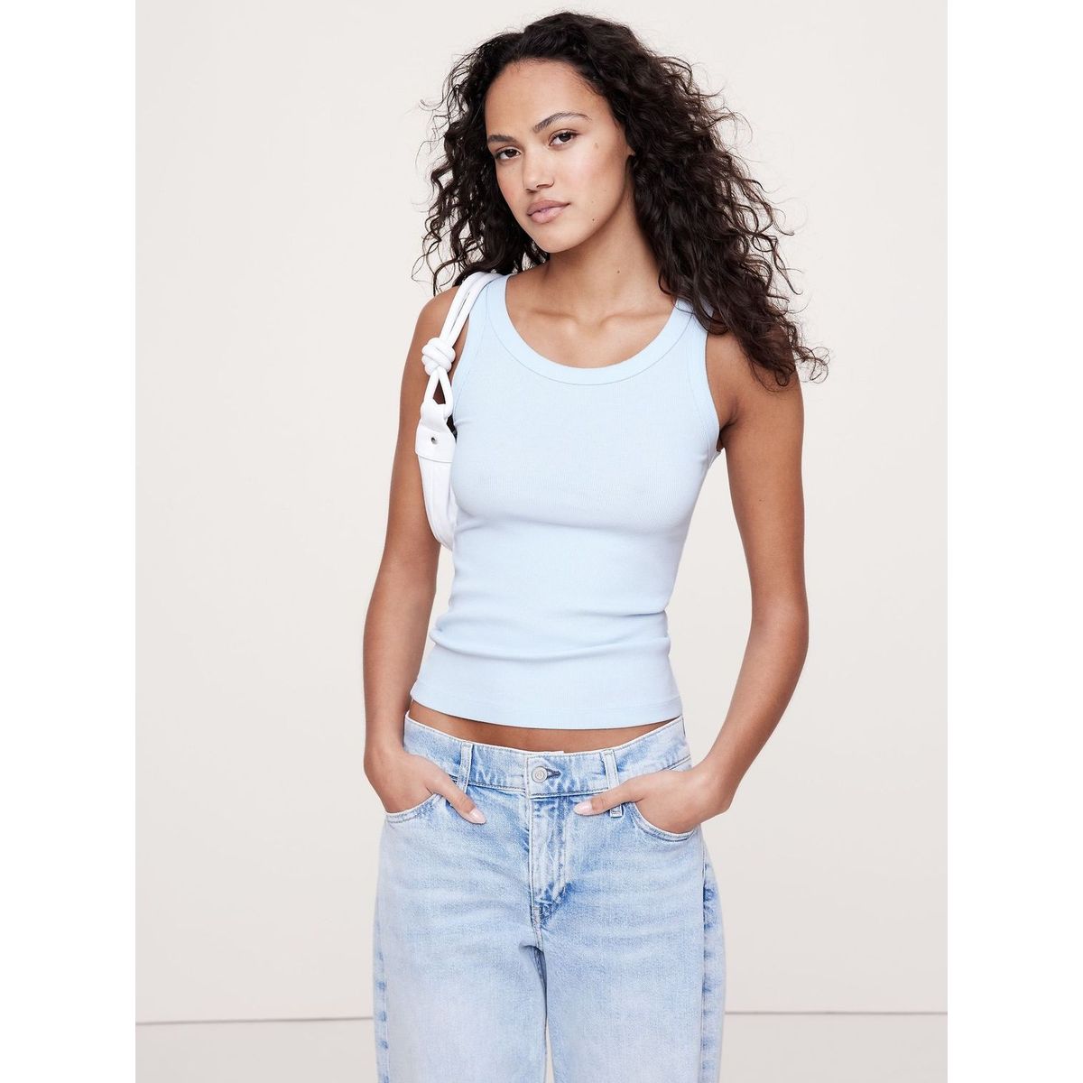 BANANA REPUBLIC - Polera Mujer Ribbed Tank Celeste Banana Republic