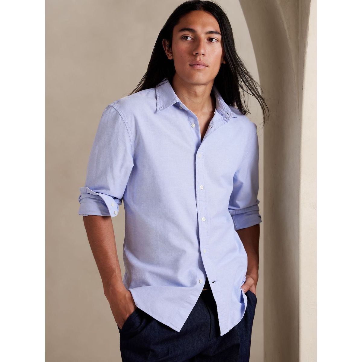 BANANA REPUBLIC - Camisa Hombre Logo Oxford Celeste Banana Republic