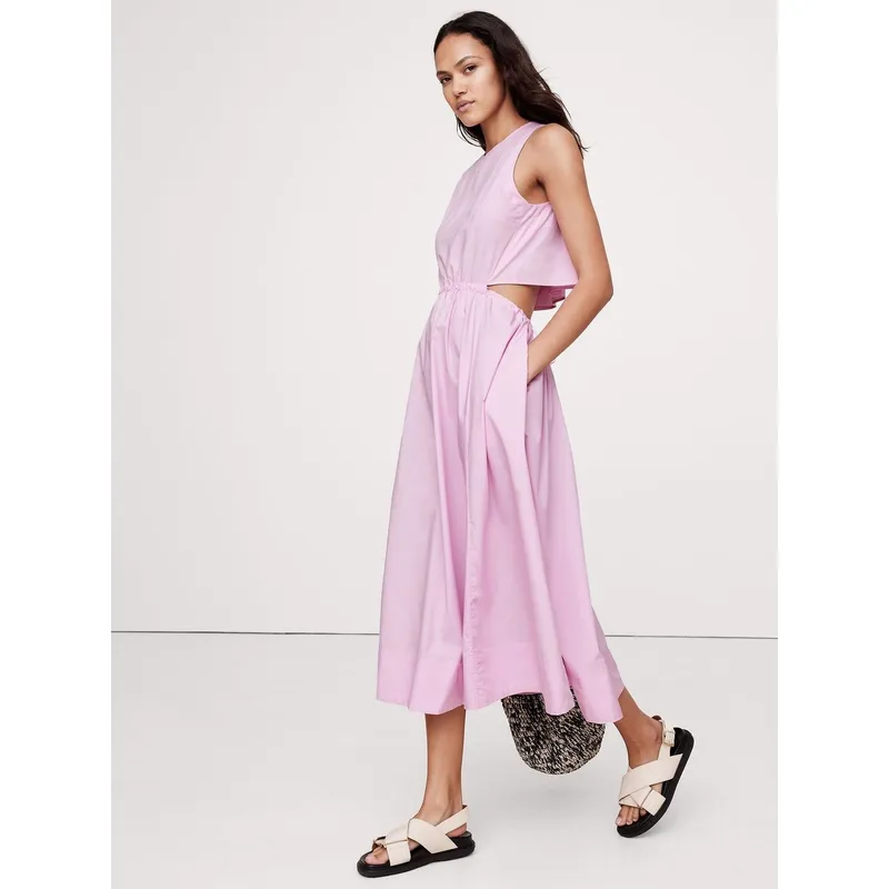 BANANA REPUBLIC - Vestido Mujer Poplin Cut-Out Midi Algodón Morado Banana Republic