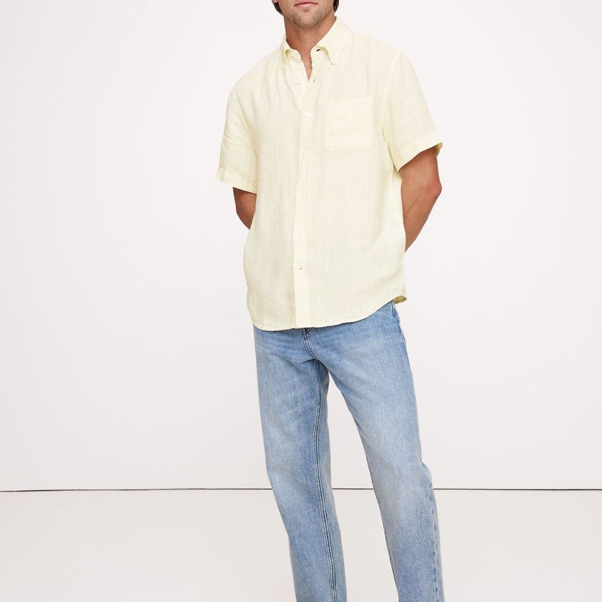 BANANA REPUBLIC - Camisa Hombre Straight Casual Linen Amarillo Banana Republic