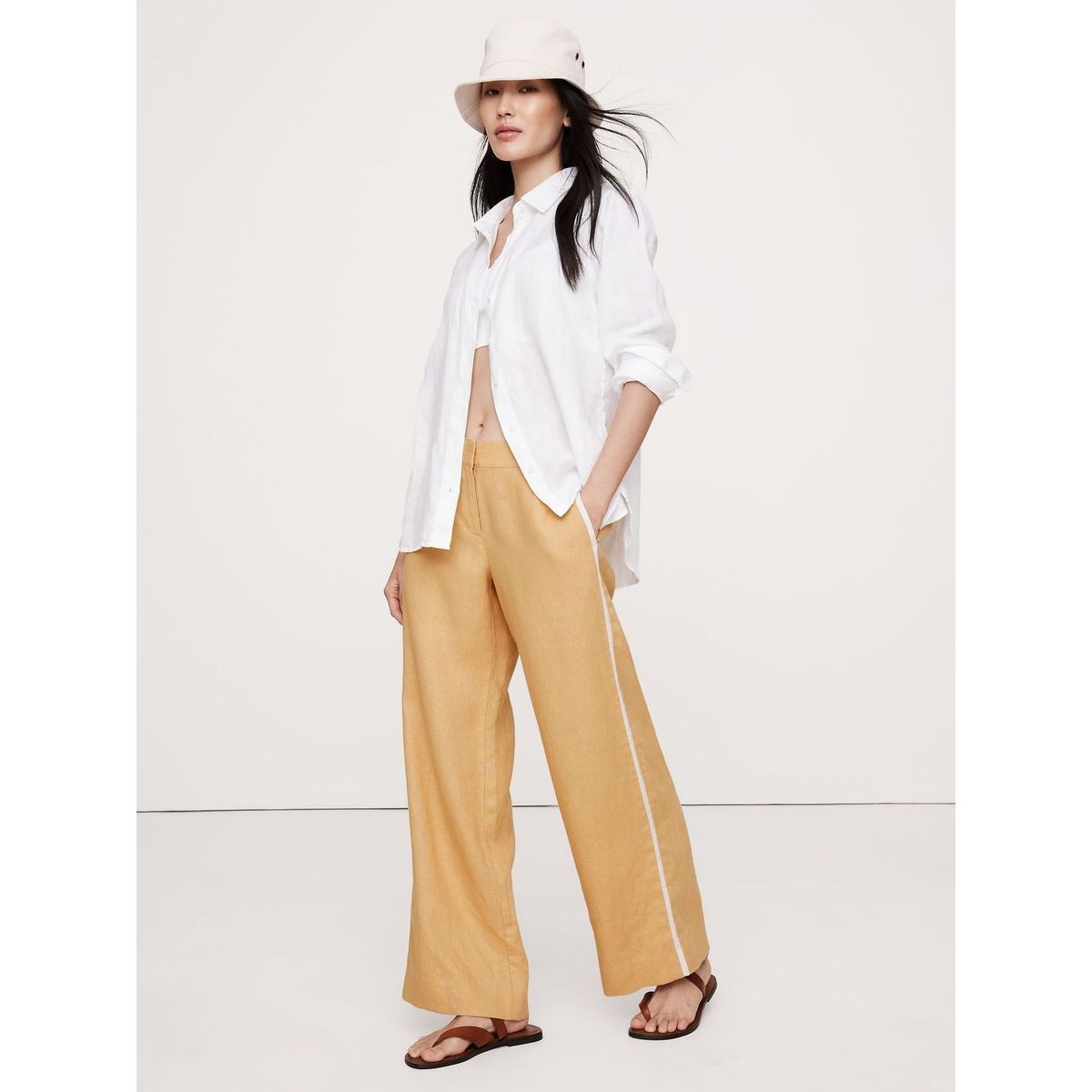 BANANA REPUBLIC - Pantalón Mujer The Everyday Wide-Leg Linen Blanco Banana Republic