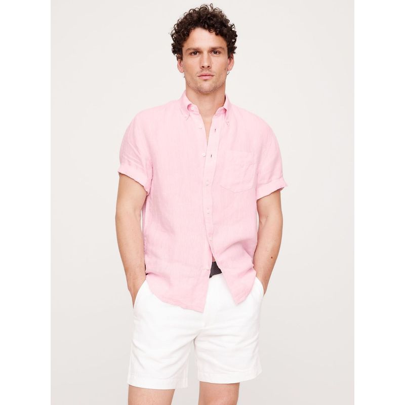 BANANA REPUBLIC - Camisa Hombre Straight Casual Linen Rosado Banana Republic