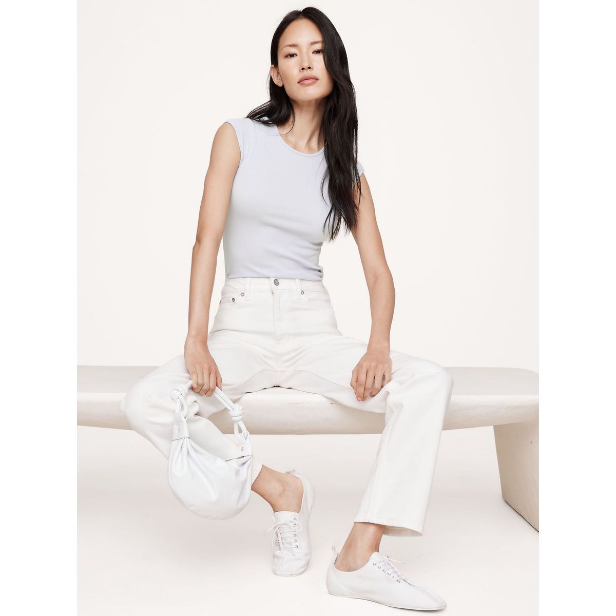 BANANA REPUBLIC - Polera Mujer Ribbed Cap-Sleeve Celeste Banana Republic