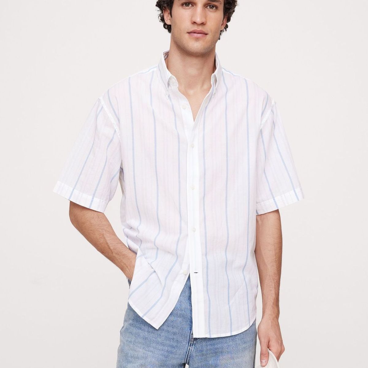 BANANA REPUBLIC - Camisa Hombre Relaxed-Fit Summerweight Algodón Celeste Banana Republic