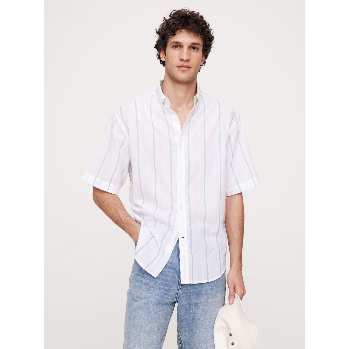 BANANA REPUBLIC - Camisa Hombre Relaxed-Fit Summerweight Algodón Celeste Banana Republic