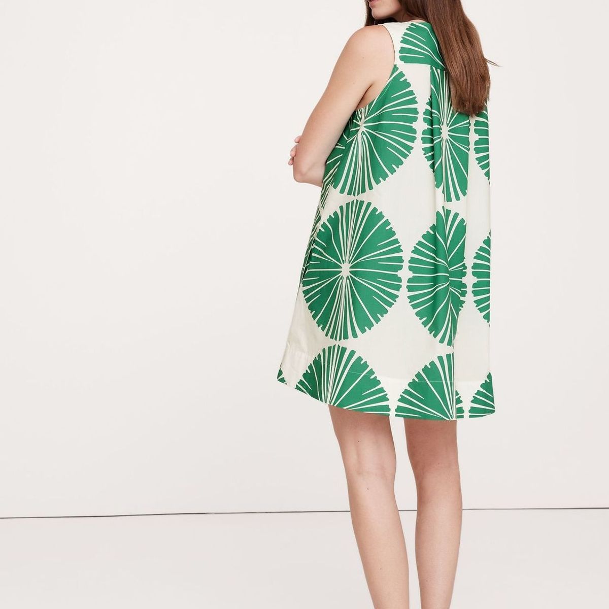 BANANA REPUBLIC - Vestido Mujer Poplin Swing Mini Algodón Verde Banana Republic