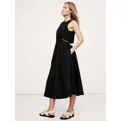 BANANA REPUBLIC - Vestido Mujer Poplin Cut-Out Midi Algodón Negro