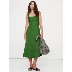 BANANA REPUBLIC - Vestido Mujer Square-Neck Lino Midi Verde